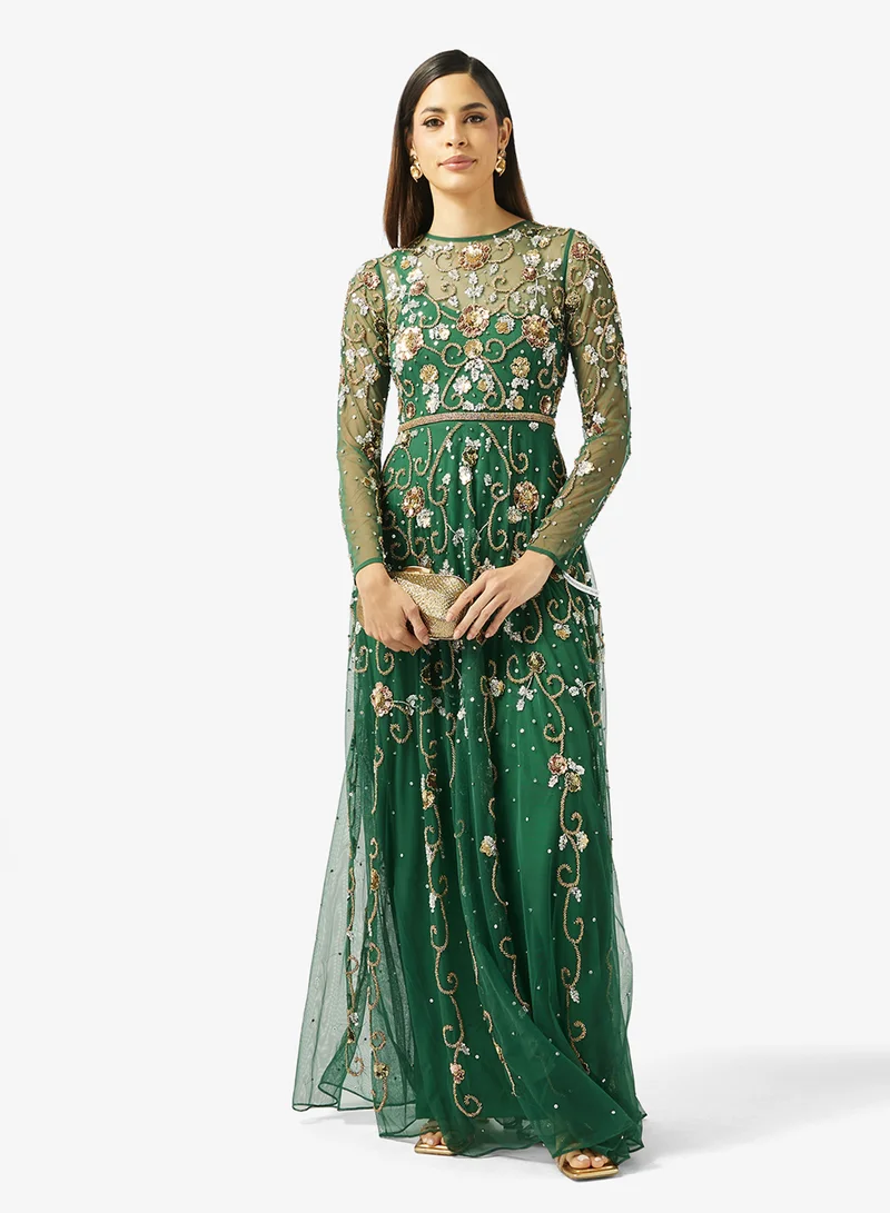 Frock And Frill  Embellished Long Sleeve Maxi Dress for Women | Best Price UAE